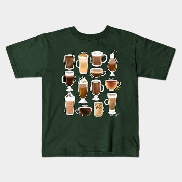 Types of Coffee Kids T-Shirt by art4anj